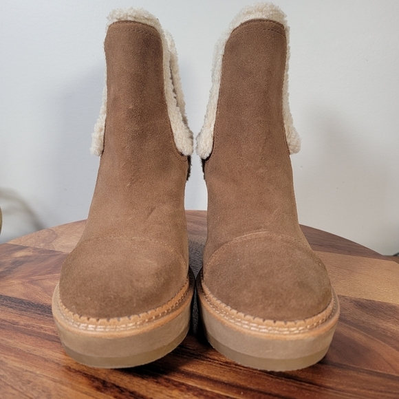 Sam Edelman Reagan Brown Suede Wedge Ankle Boots With Sherpa Trim Size 10 - Picture 8 of 17